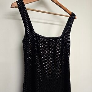 Vintage Alchemy Sequin Velvet Maxi Dress Womens 8 Black Silver Sparkle Glam 90s